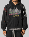 Paris Reconstructed Folded Zip Hoodie - Black