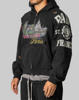 Paris Reconstructed Folded Zip Hoodie - Black