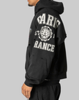 Paris Reconstructed Folded Zip Hoodie - Black