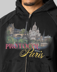 Paris Reconstructed Folded Zip Hoodie - Black