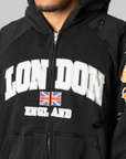 London Reconstructed Folded Zip Hoodie - Black