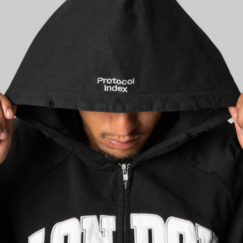 London Reconstructed Folded Zip Hoodie - Black