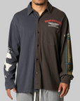 Paneled Jersey Button-Up Shirt - Black