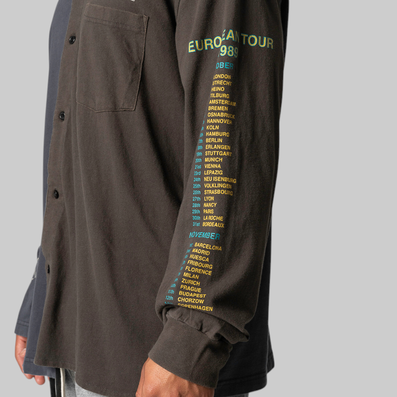Paneled Jersey Button-Up Shirt - Black