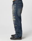 Skull Stitch Ripped Denim Pant - Blue