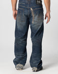 Skull Stitch Ripped Denim Pant - Blue
