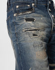 Skull Stitch Ripped Denim Pant - Blue