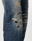 Skull Stitch Ripped Denim Pant - Blue