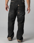 Skull Stitch Ripped Denim Pant - Black