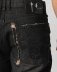 Skull Stitch Ripped Denim Pant - Black