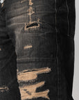 Skull Stitch Ripped Denim Pant - Black