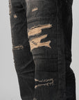 Skull Stitch Ripped Denim Pant - Black