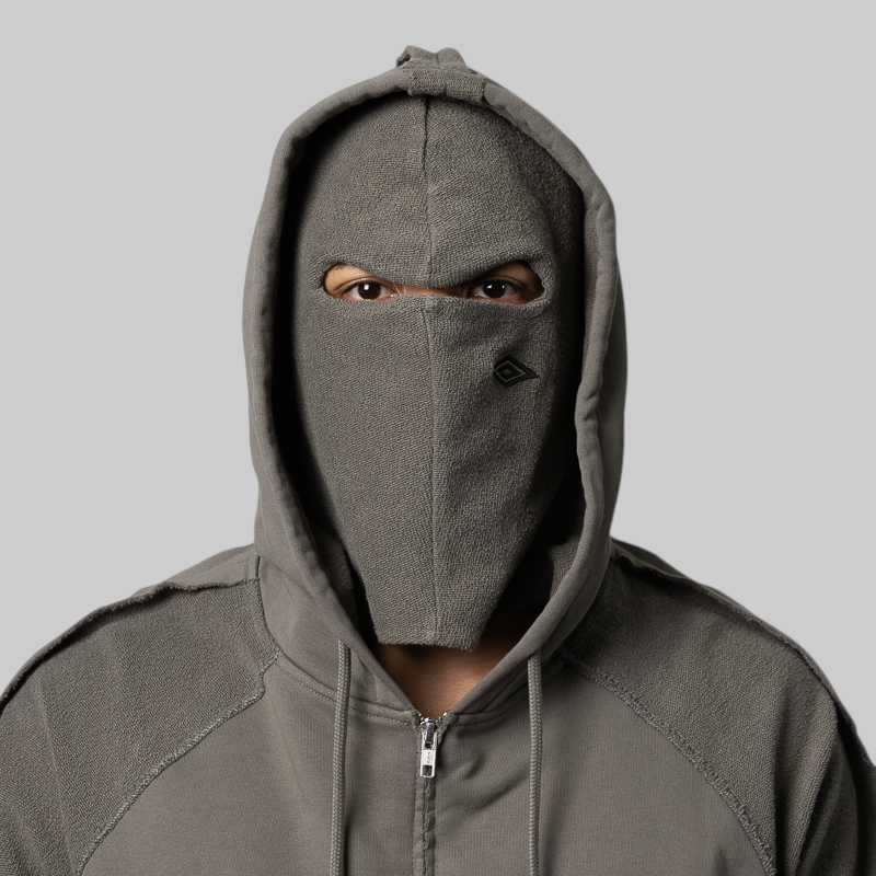 Royal Arms Zip Masked Hoodie - Smock Grey