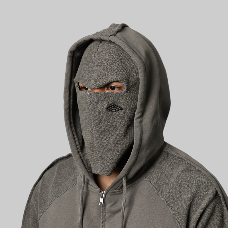 Royal Arms Zip Masked Hoodie - Smock Grey