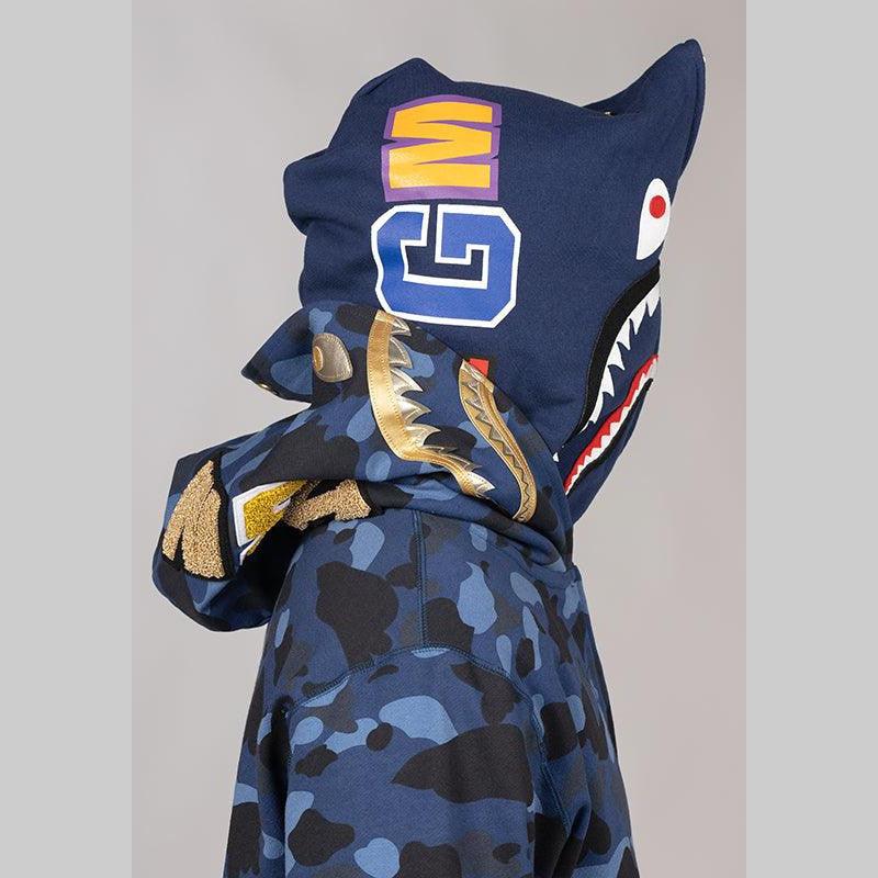 Colour Camo Double Shark Full Zip Hoodie - Navy - LOADED