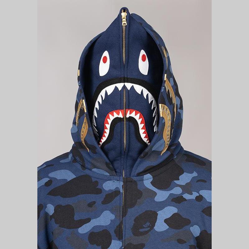 Colour Camo Double Shark Full Zip Hoodie - Navy - LOADED