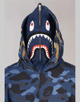 Colour Camo Double Shark Full Zip Hoodie - Navy - LOADED