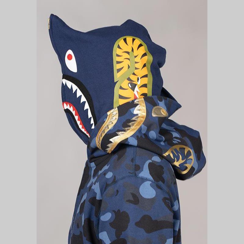 Colour Camo Double Shark Full Zip Hoodie - Navy - LOADED