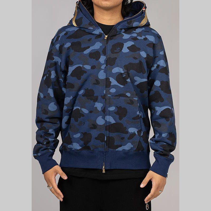 Colour Camo Double Shark Full Zip Hoodie - Navy - LOADED