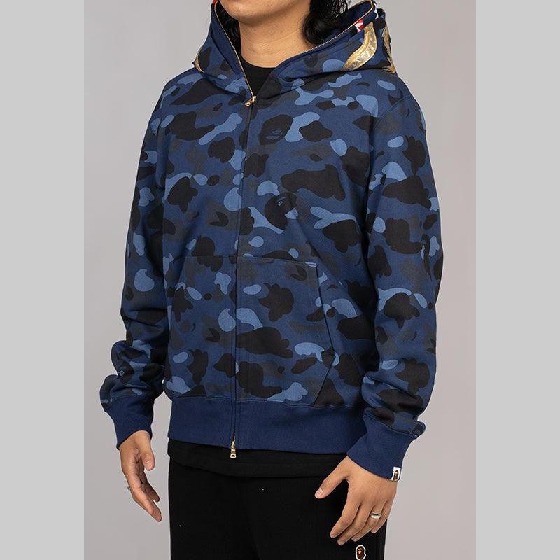 Colour Camo Double Shark Full Zip Hoodie - Navy - LOADED