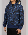 Colour Camo Double Shark Full Zip Hoodie - Navy - LOADED