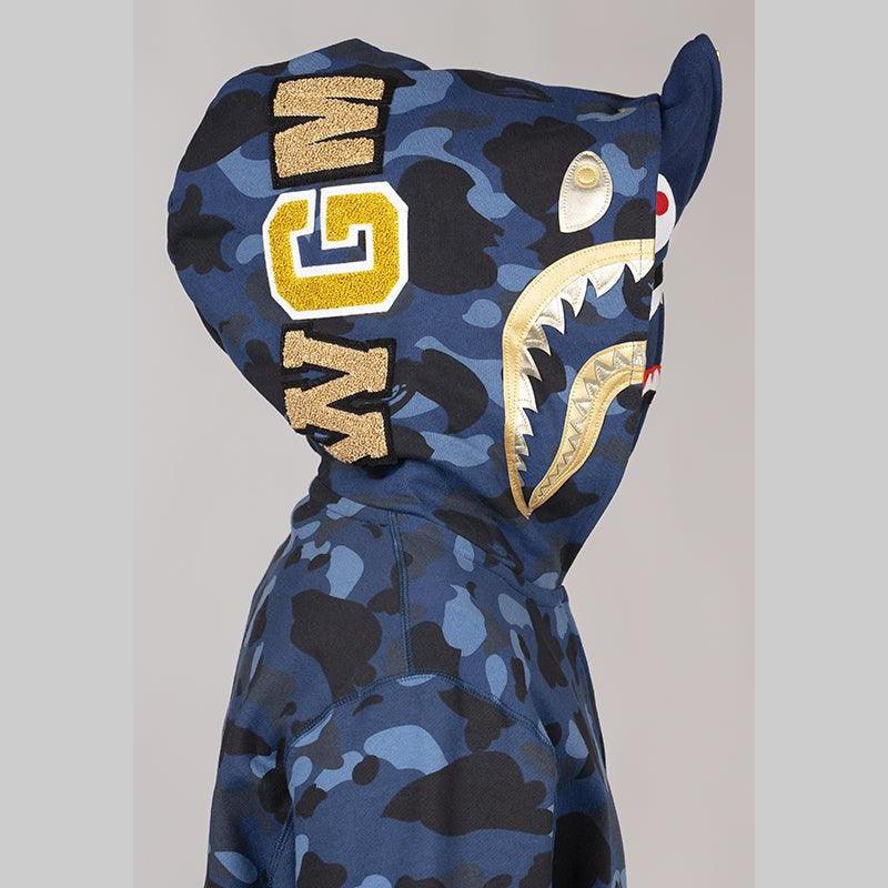 Colour Camo Double Shark Full Zip Hoodie - Navy - LOADED