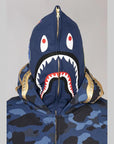 Colour Camo Double Shark Full Zip Hoodie - Navy - LOADED