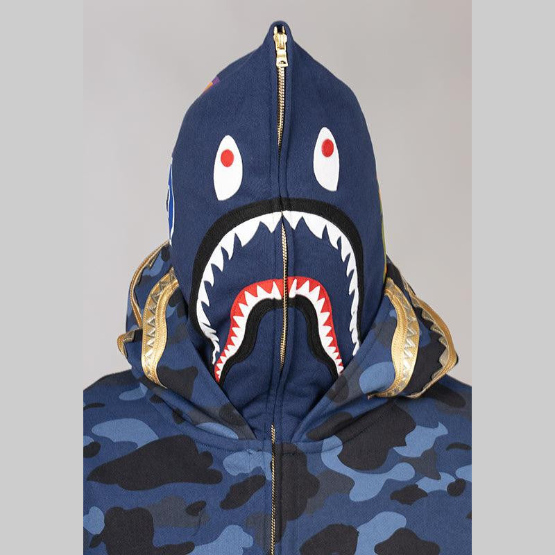 Colour Camo Double Shark Full Zip Hoodie - Navy - LOADED