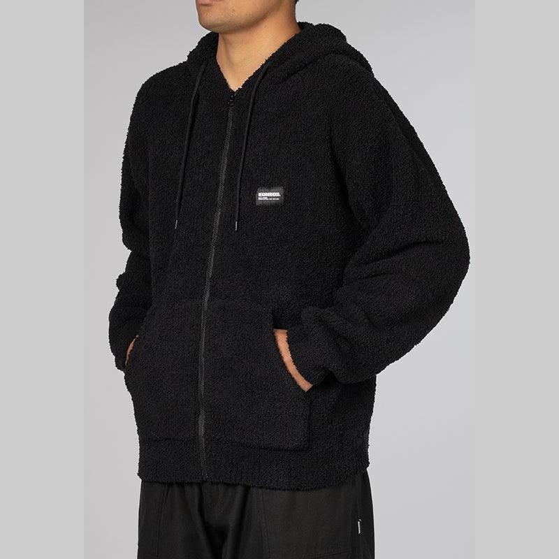 Fluffy Zip Up Parka - Black - LOADED