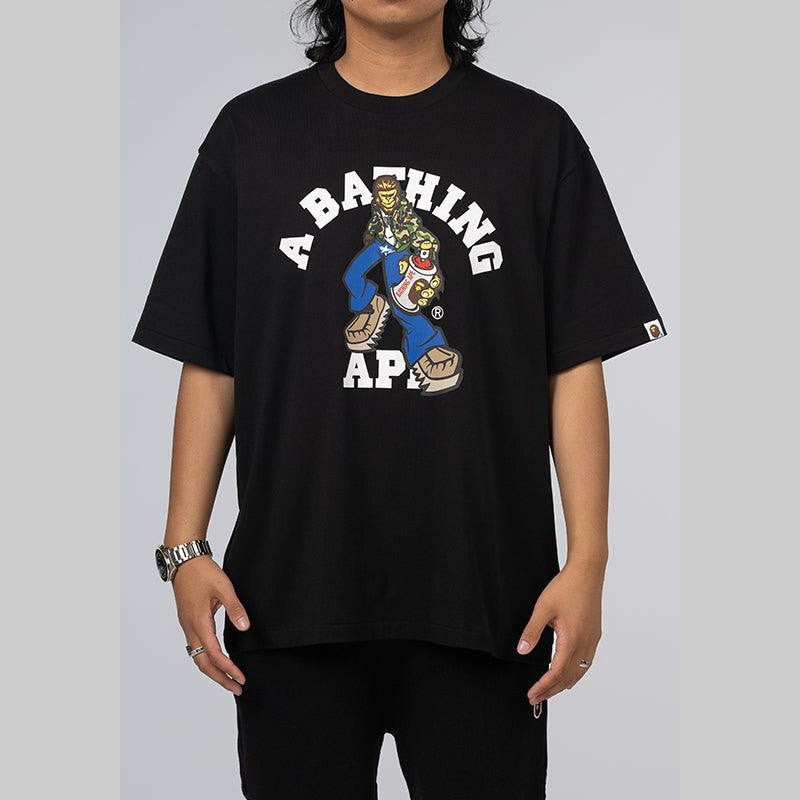 Graffiti Character College Relaxed Fit T-Shirt - Black - LOADED