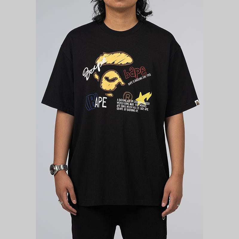 Hand Draw Graphic Relaxed Fit T-Shirt - Black - LOADED