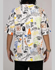 Hand Draw Pattern Relaxed Fit T-Shirt - White - LOADED