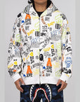 Hand Draw Pattern Shark Zip Hoodie - White - LOADED