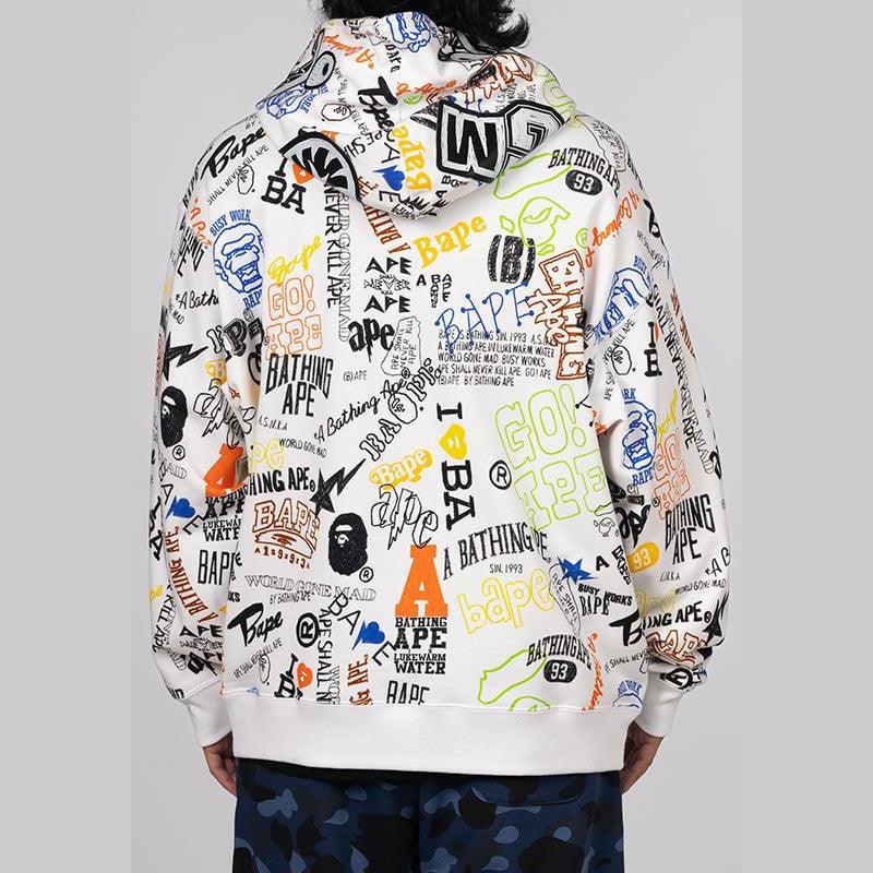 Hand Draw Pattern Shark Zip Hoodie - White - LOADED