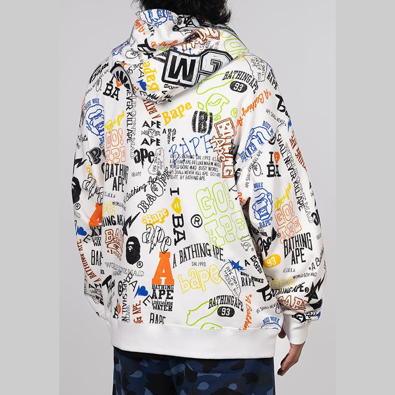 Hand Draw Pattern Shark Zip Hoodie - White - LOADED