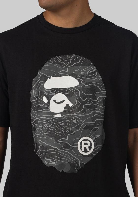 Layered Line Camo Big Ape Head T-Shirt - Black/Black - LOADED