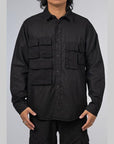 Long Sleeve Multi Pocket Shirt - Black - LOADED