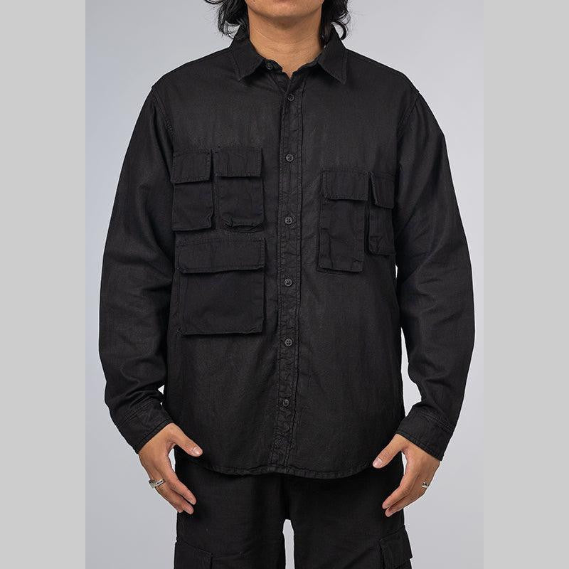 Long Sleeve Multi Pocket Shirt - Black - LOADED