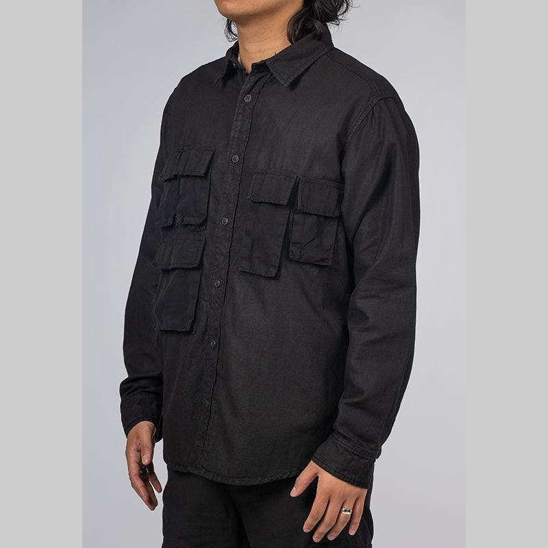 Long Sleeve Multi Pocket Shirt - Black - LOADED