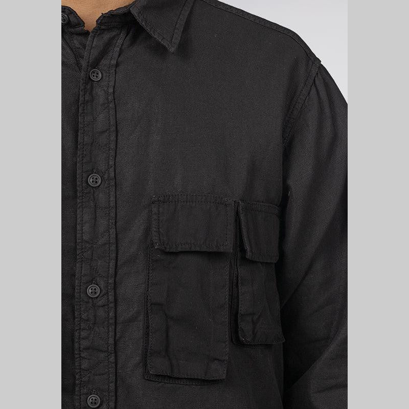 Long Sleeve Multi Pocket Shirt - Black - LOADED