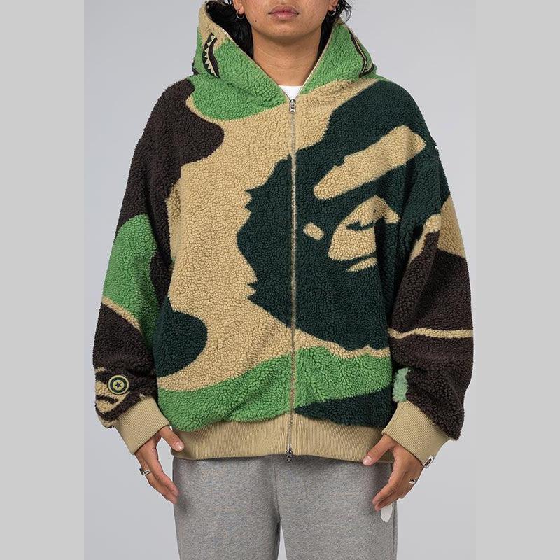 Mega ABC Camo Shark Boa Hoodie Jacket - Green - LOADED