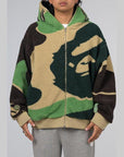 Mega ABC Camo Shark Boa Hoodie Jacket - Green - LOADED