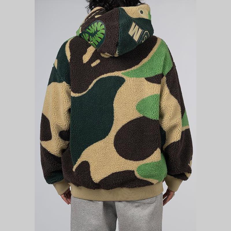 Mega ABC Camo Shark Boa Hoodie Jacket - Green - LOADED