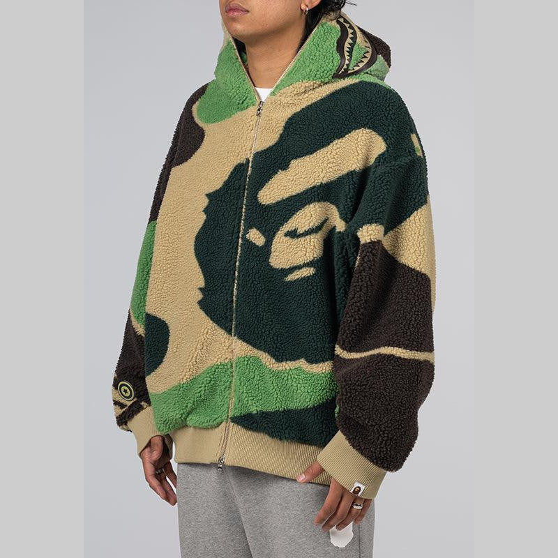 Mega ABC Camo Shark Boa Hoodie Jacket - Green - LOADED