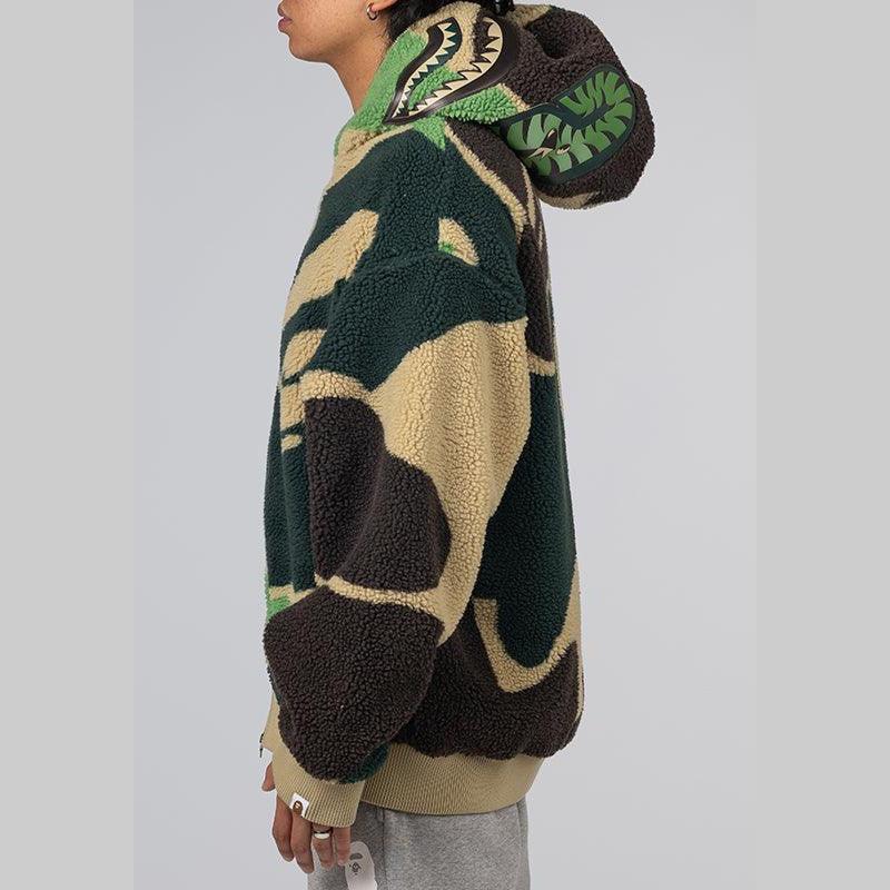 Mega ABC Camo Shark Boa Hoodie Jacket - Green - LOADED