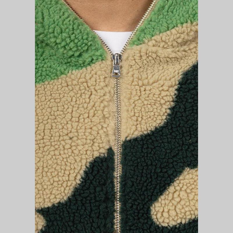 Mega ABC Camo Shark Boa Hoodie Jacket - Green - LOADED