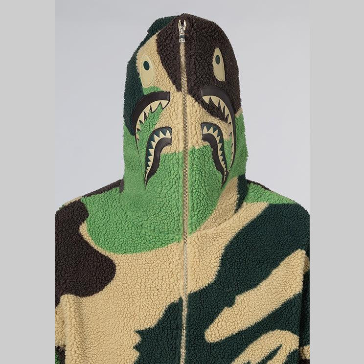 Mega ABC Camo Shark Boa Hoodie Jacket - Green - LOADED