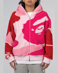 Mega ABC Camo Shark Boa Hoodie Jacket - Pink - LOADED