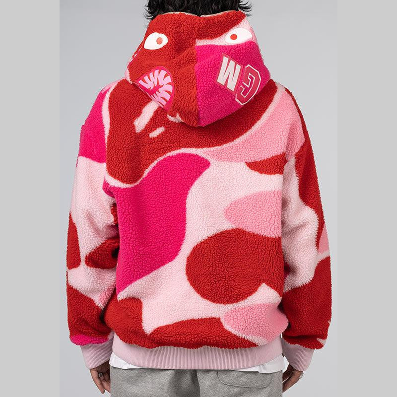 Mega ABC Camo Shark Boa Hoodie Jacket - Pink - LOADED