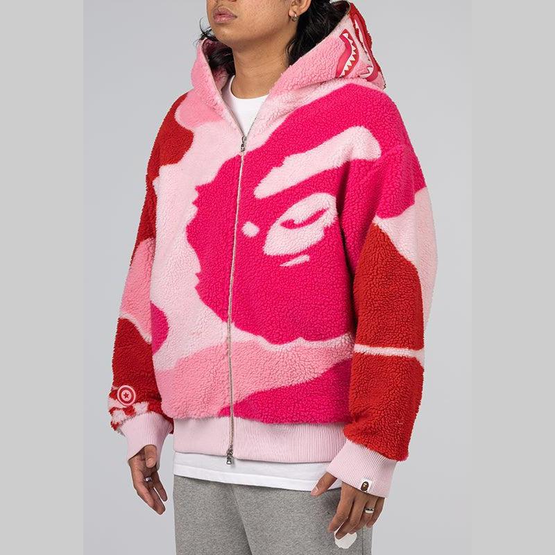 Mega ABC Camo Shark Boa Hoodie Jacket - Pink - LOADED